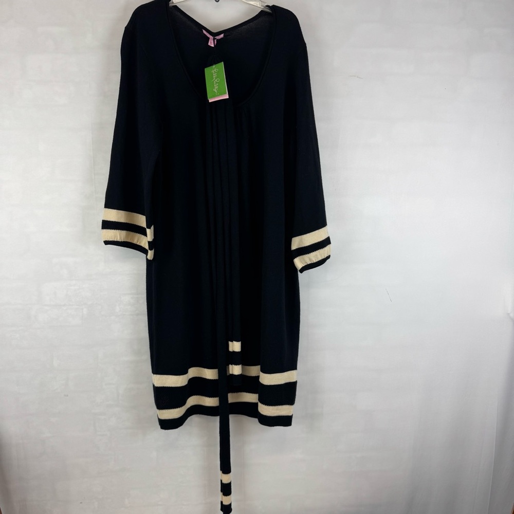 Lilly Pulitzer Connie Merino Wool Sweater‎ Dress Black Ivory Stripe Size XL NWT